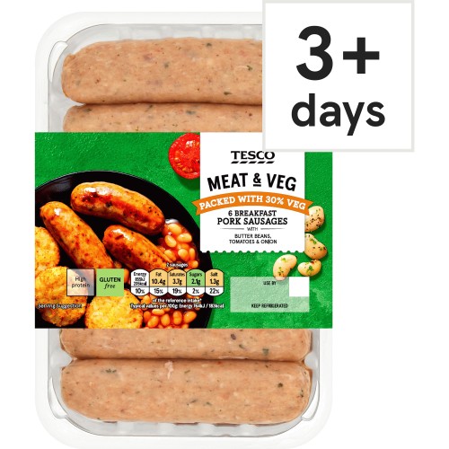 Tesco Meat & Vegetable 6 Breakfast Pork Sausages (400g) Compare