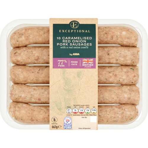 Exceptional By ASDA 10 Caramelised Red Onion Pork Sausages 667g 