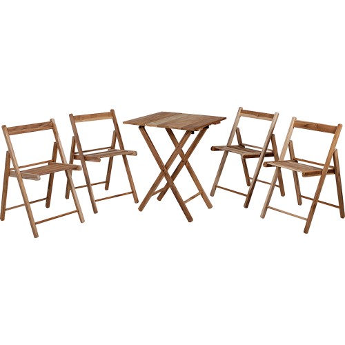Tramontina Folding Table and 4 x Chairs 5Pcs Wooden Garden Furniture Set Sustainable Teak Wood