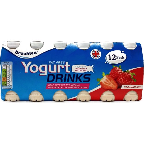 Brooklea 12 Fat Free Yogurt Drinks Strawberry (12 x 100g)