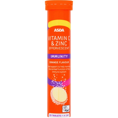 ASDA Vitamin C & Zinc Effervescent Immunity Orange Flavour 1 A Day 20 ...