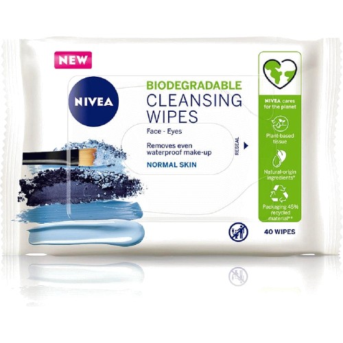 NIVEA Biodegradable 3in1 Gentle Cleansing Facial Wipes Normal Skin