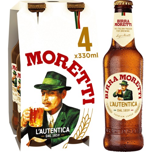 Birra Moretti Lager Beer Bottles (4 x 330ml)