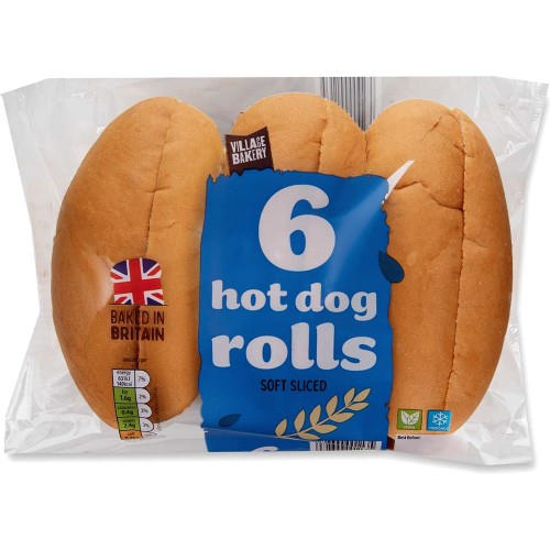 Village Bakery 6 Sliced White Hot Dog Rolls (348g)