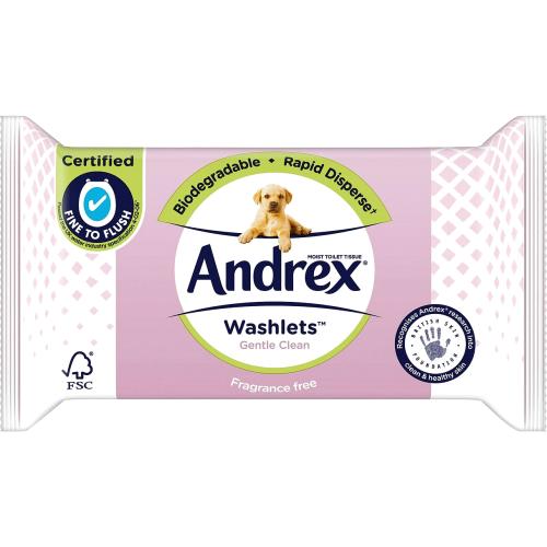 Andrex Gentle Clean Washlets Moist Toilet Tissue Flushable Wipes (40