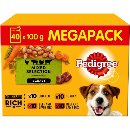 Adult Wet Dog Food Pouches Mixed in Gravy Mega Pack