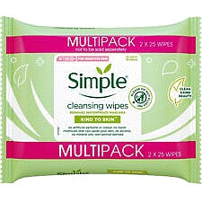 Simple Kind To Skin Cleansing Facial Wipes 2x25Pk (50)