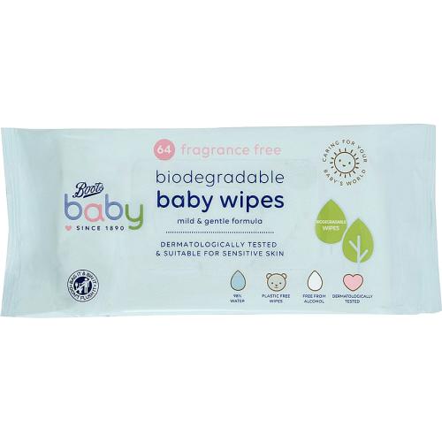 Baby Fragrance Free Biodegradable soft baby wipes single pack = 64 wipes