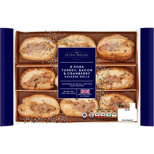ASDA Extra Special 9 Pork Turkey Bacon & Cranberry Sausage Rolls (9 x