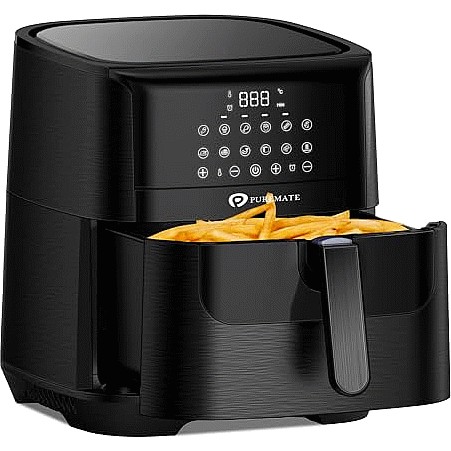 PureMate Air Fryer with Digital Display & Recipes Book Healthy Oil Free Air Fryer with 12 Preset