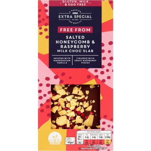 ASDA Extra Special Free From Salted Honeycomb & Raspberry Milk Choc Bar ...