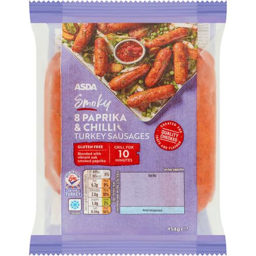 ASDA Smoky Paprika & Chilli Turkey Sausages (454g) Compare Prices