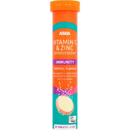 ASDA Vitamin C & Zinc Effervescent Immunity Tropical Flavour 20 Tablets
