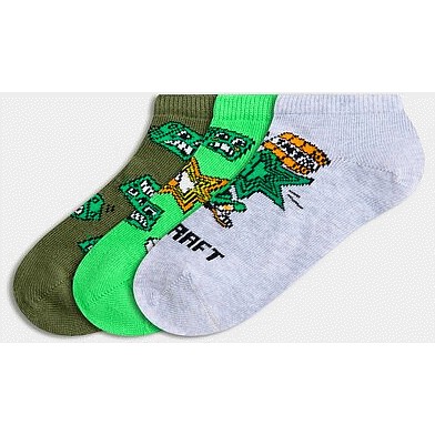 Minecraft 3-Pack Gaming Print Trainer Socks in Multi