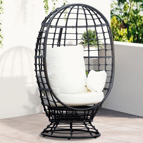Outsunny Black Rattan Swivel Egg Chair with Cushions Compare Prices