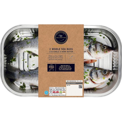 M&S Collection 2 Whole Sea Bass with Garlic Butter (560g) Compare